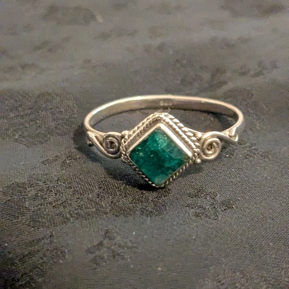 925 Sterling Silver Jewelry - New 925 Solid Sterling Silver And Natural Emerald Ring Size 13